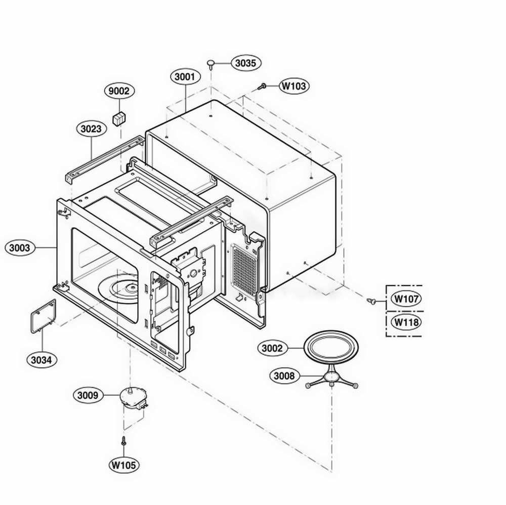 Oven Cavity Parts Diagram and Parts List for 63109301 CB1ESEA LG Range