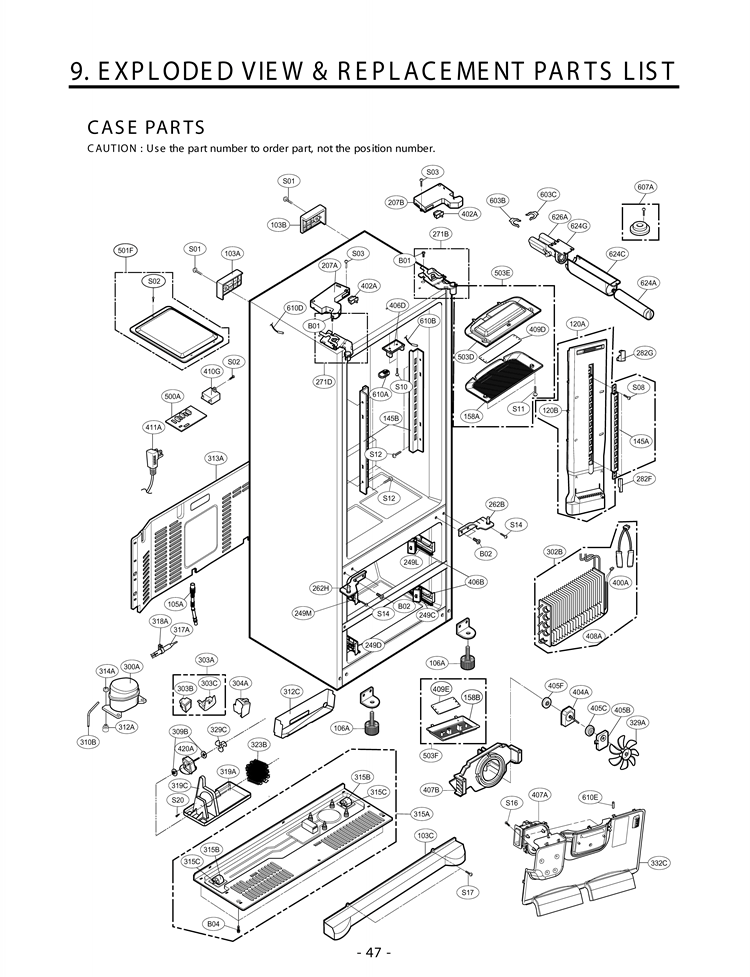 EXPLODEDVIEW & REPLACEMENT PARTS LIST CASE PARTS Diagram and Parts List for LMX25981ST AST5GSC LG Refrigerator