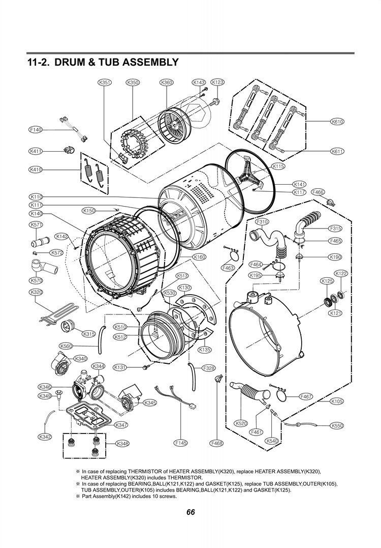 DRUM & TUB ASSEMBLY Diagram and Parts List for WM2801HWA ABWEEUS LG Washer