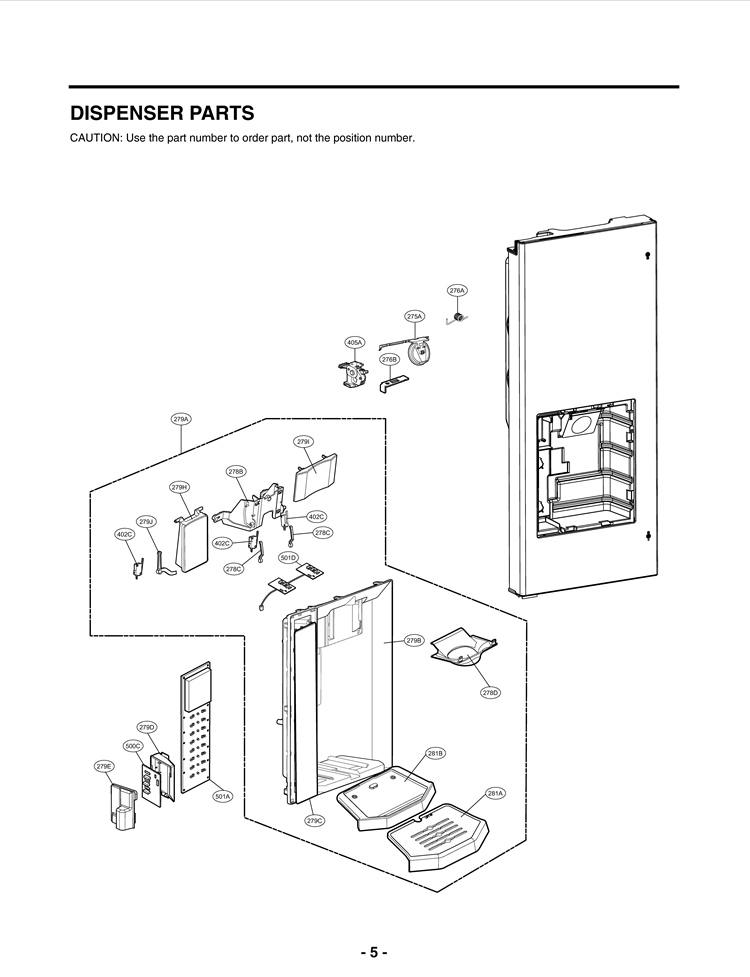 DISPENSER PARTS Diagram and Parts List for LFX28977ST AST1LGA LG Refrigerator