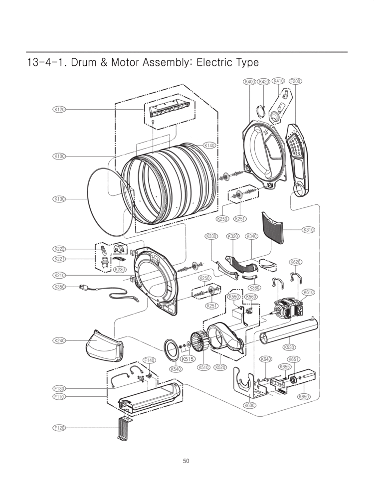 Drum & Motor Assembly Diagram and Parts List for DLEX2501V  LG Dryer