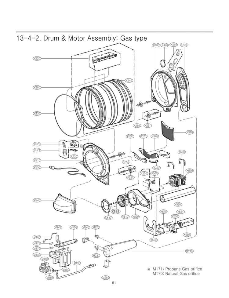 Drum & Motor Assembly Diagram and Parts List for DLGX2502V  LG Dryer