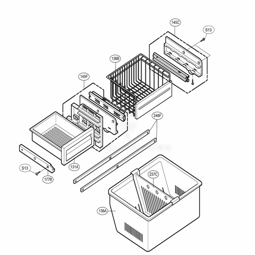 Freezer Parts Diagram and Parts List for 75552 ASWCSEF LG Refrigerator