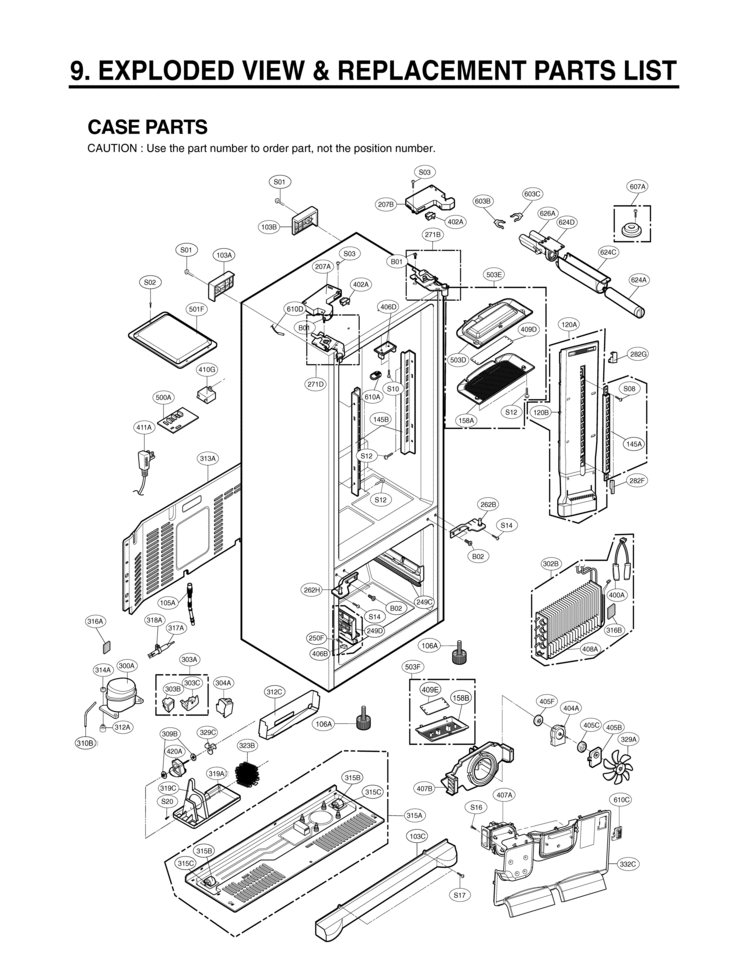 EXPLODED VIEW & REPLACEMENT PARTS LIST CASE PARTS Diagram and Parts List for LFX25975SB LFX25975SB /02 LG Refrigerator