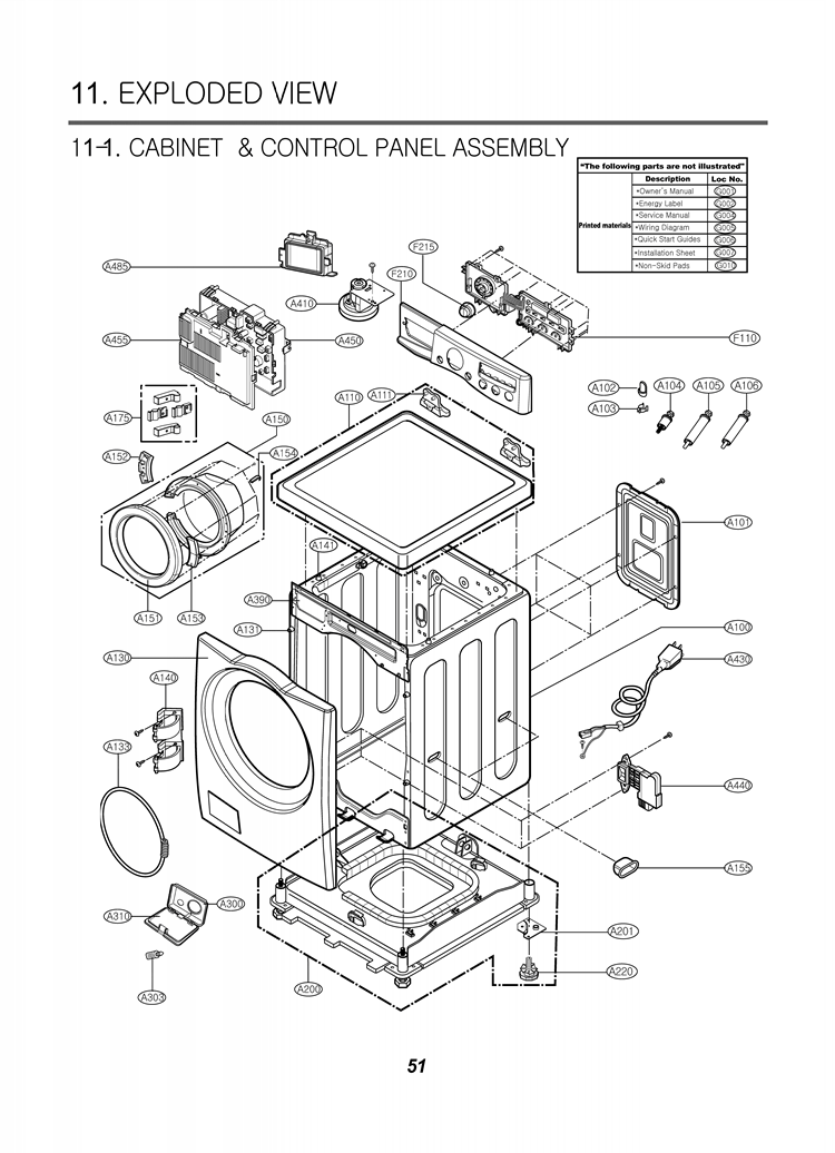 CABINET & CONTROL PANEL ASSEMBLY  EXPLODED VIEW Diagram and Parts List for WM2050CW F1267FDY LG Washer