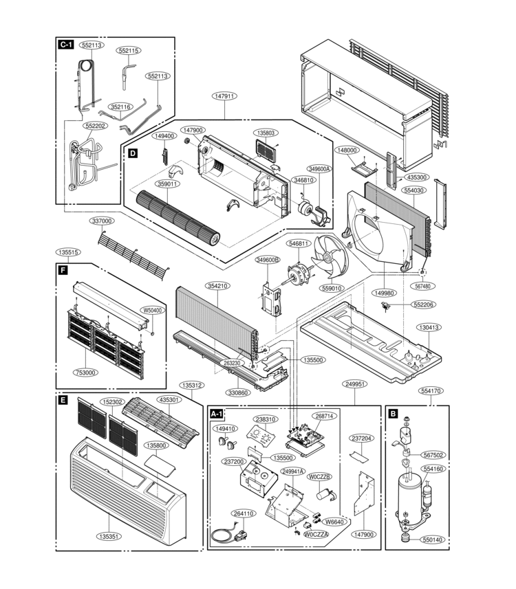 Air Conditioner Exploded View 1 Diagram and Parts List for PTHD0701GDA  LG Air Conditioner