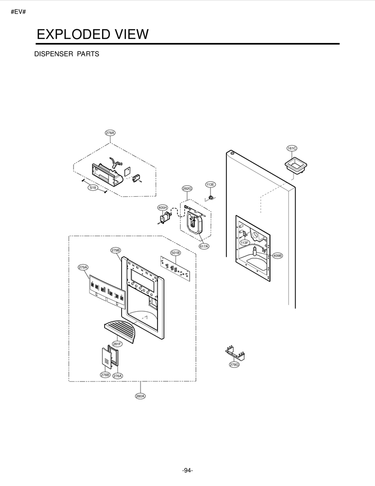 DISPENSER PARTS EXPLODED VIEW Diagram and Parts List for LSC27910TT LSC27910TT /01 LG Refrigerator