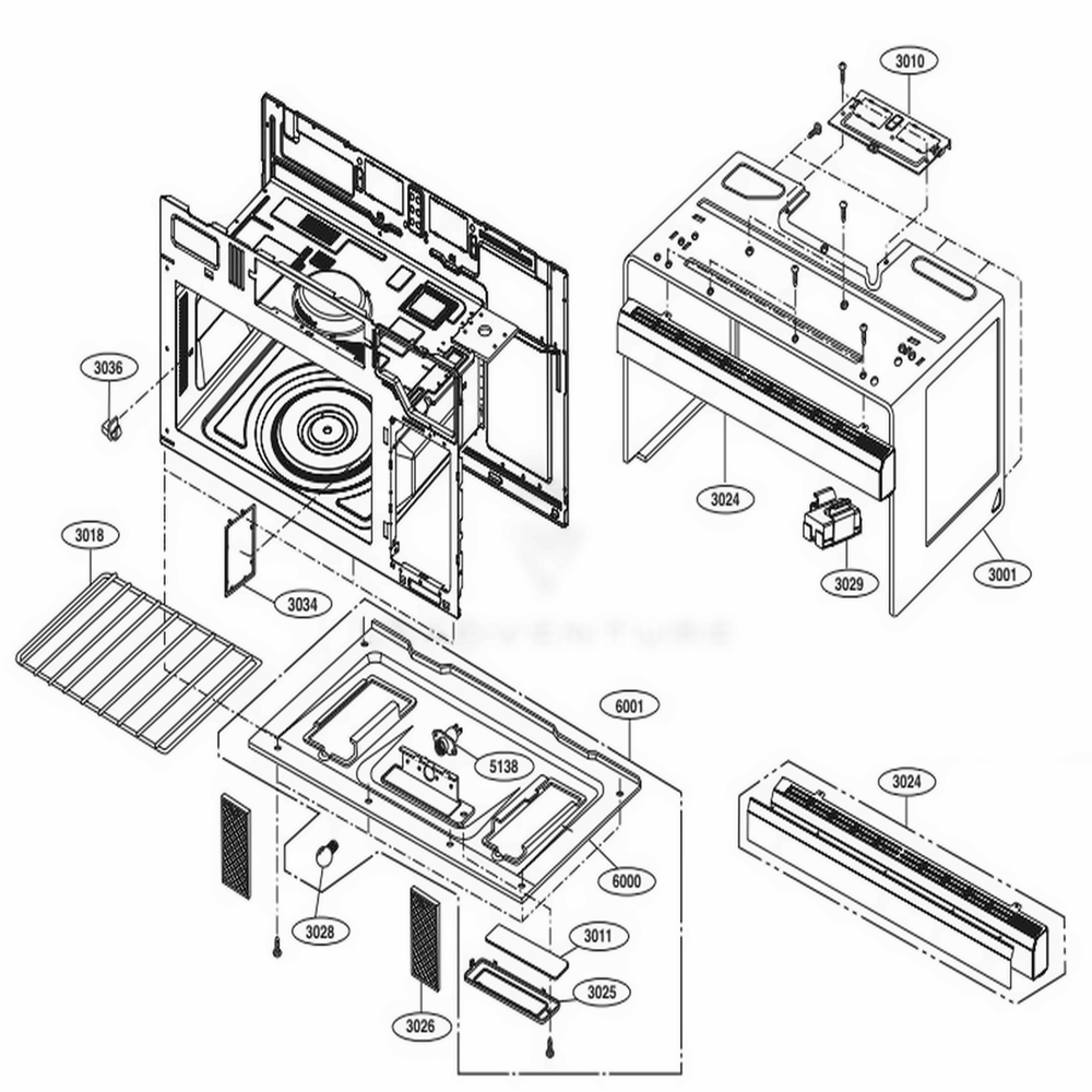 Oven Cavity Parts Diagram and Parts List for LMV1831SS CFSELGA LG Range