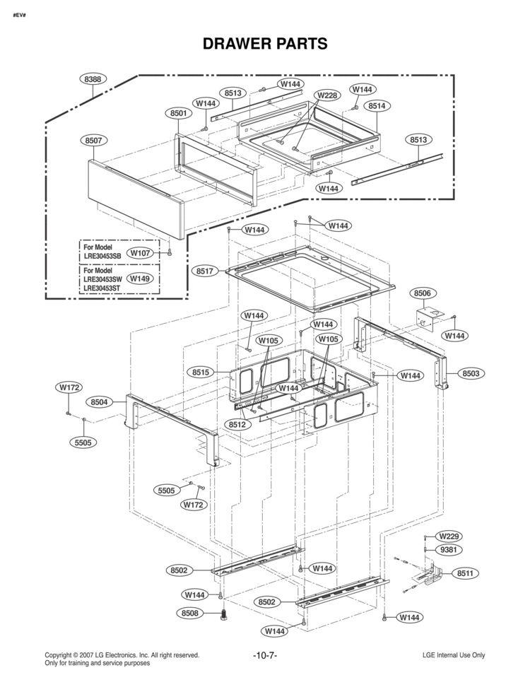 DRAWER PARTS Diagram and Parts List for LRE30453WW LRE30453WW/00 LG Range