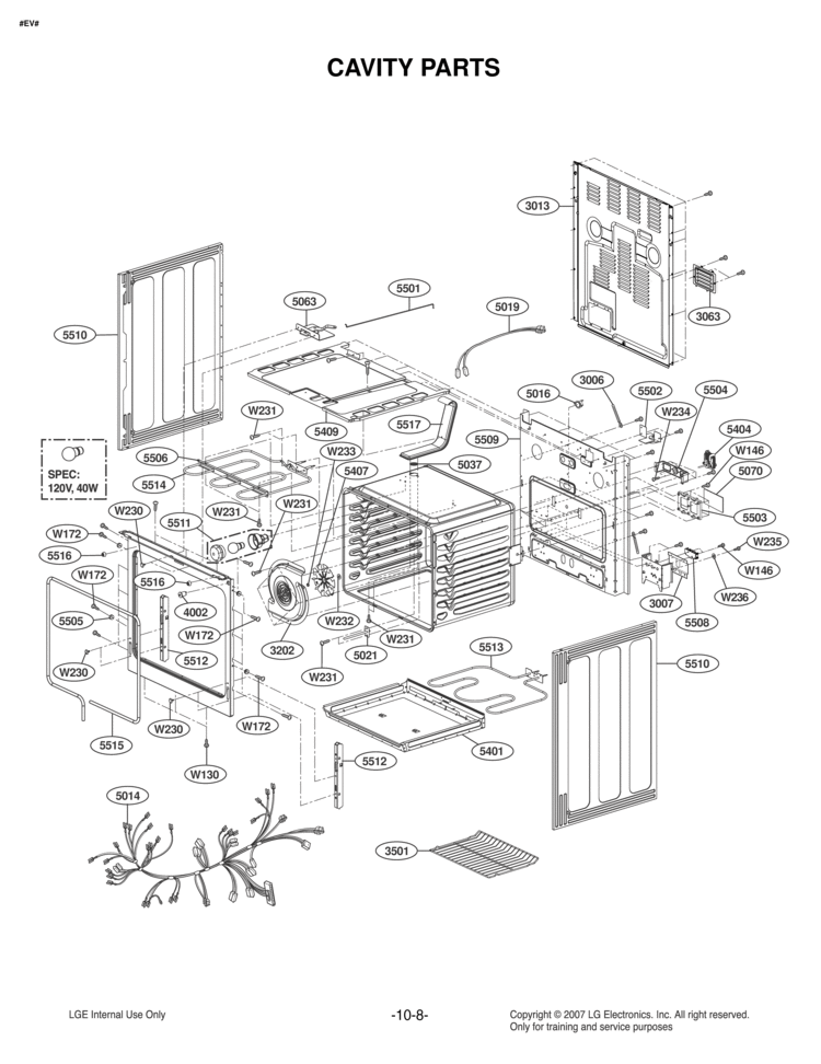 CAVITY PARTS Diagram and Parts List for LRE30453WW LRE30453WW/00 LG Range