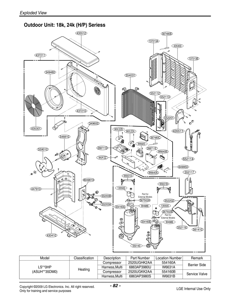 Air Conditioner Exploded View 1 Diagram and Parts List for LSU242HE ASUH2435DM0 LG Air Conditioner