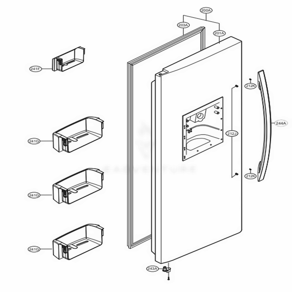 Freezer Door Diagram and Parts List for 51026 ATI1SER LG Refrigerator