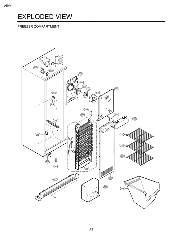 FREEZER COMPARTMENT EXPLODED VIEW Diagram and Parts List for LSC27921ST LSC27921ST /01 LG Refrigerator
