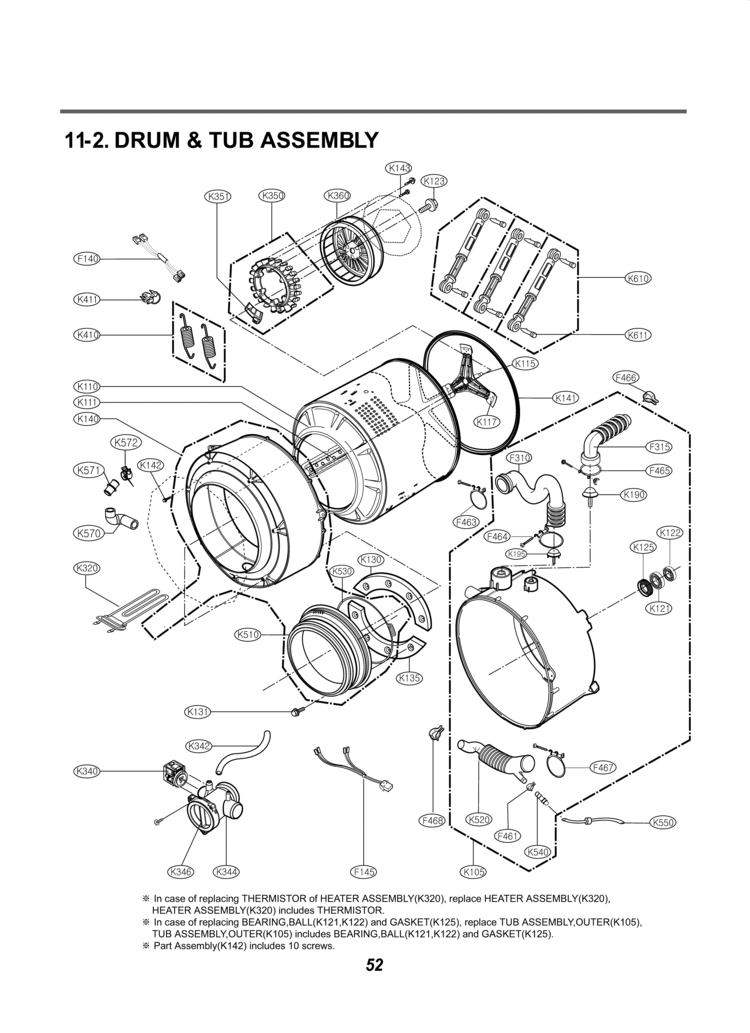 DRUM & TUB ASSEMBLY Diagram and Parts List for WM2150HW WM2150HW /00 LG Washer