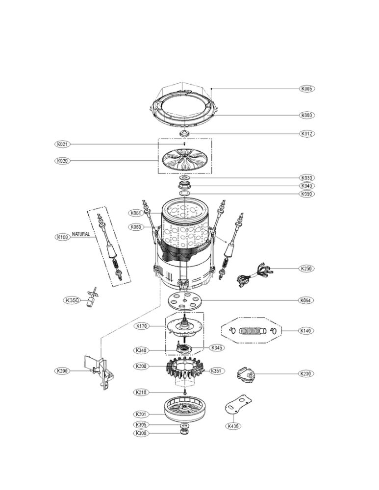 Tub Parts Assembly Diagram and Parts List for WT5001CW 00 LG Washer