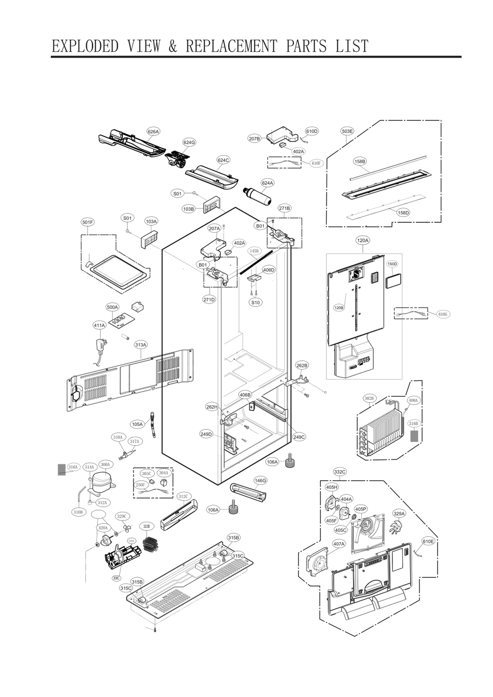 Replacement Parts Diagram and Parts List for GC-J288NSXM ASTCNA4 LG Refrigerator