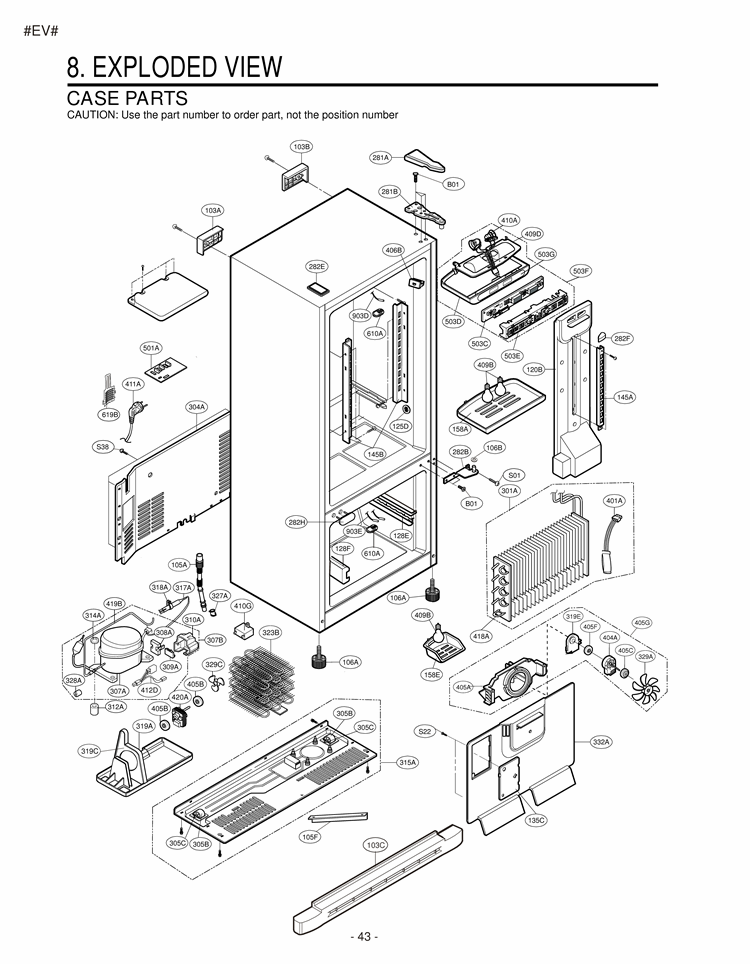 CASE PARTS EXPLODED VIEW Diagram and Parts List for LDC22720ST AST1LGG LG Refrigerator