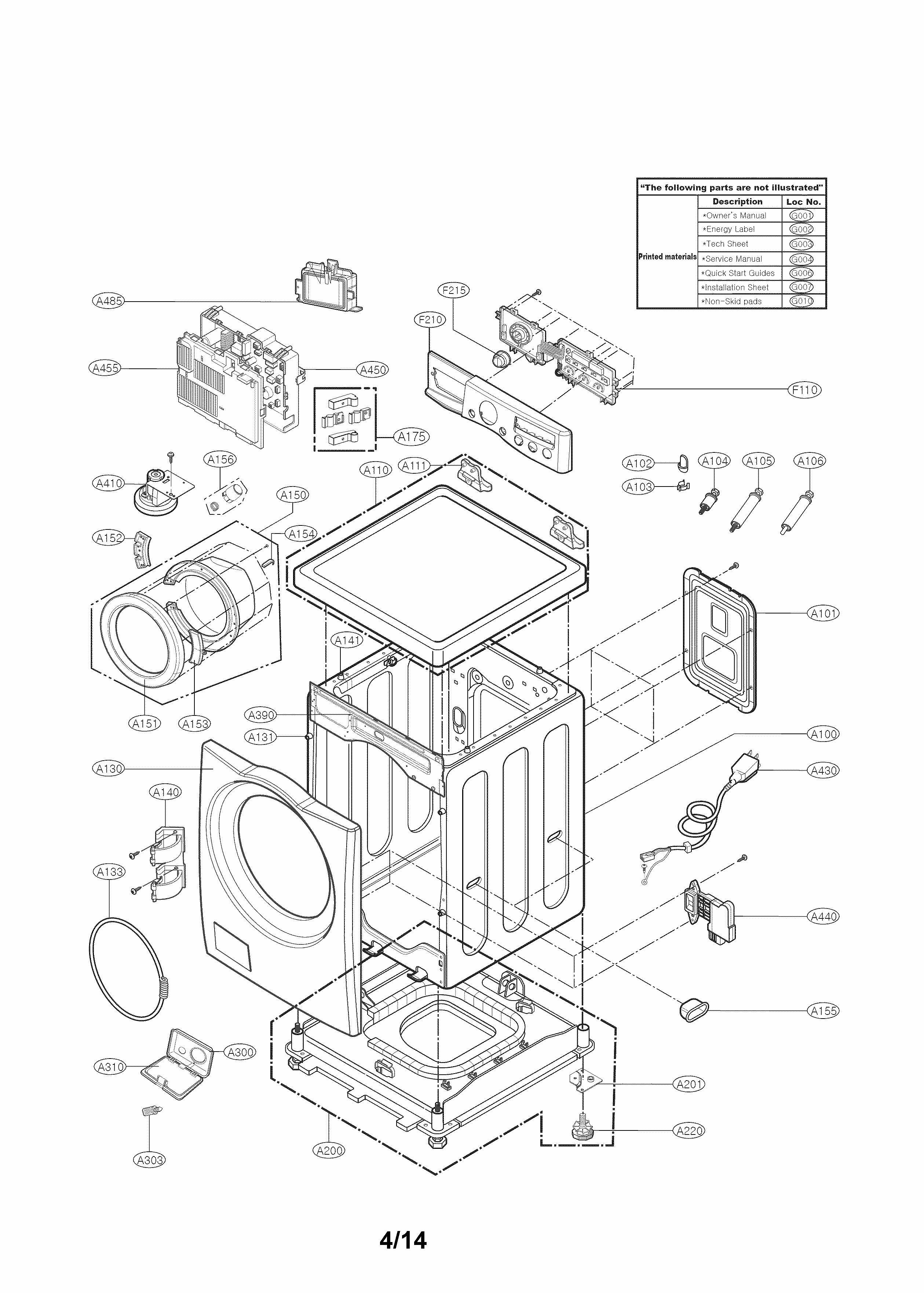 Cabinet And Control Parts Diagram and Parts List for 79641182310  Kenmore Washer