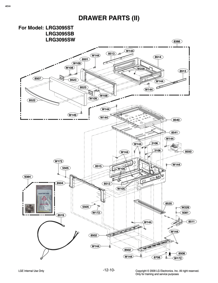 DRAWER PARTS II Diagram and Parts List for LRG3095ST LRG3095ST/00 LG Range