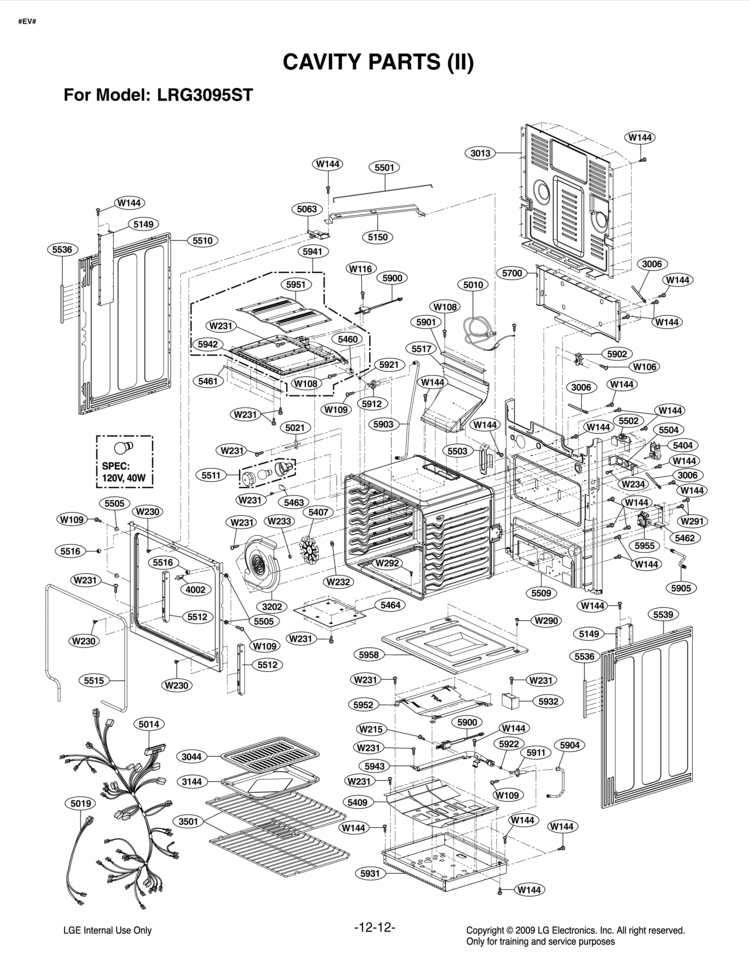 CAVITY PARTS II Diagram and Parts List for LRG3095ST LRG3095ST/00 LG Range