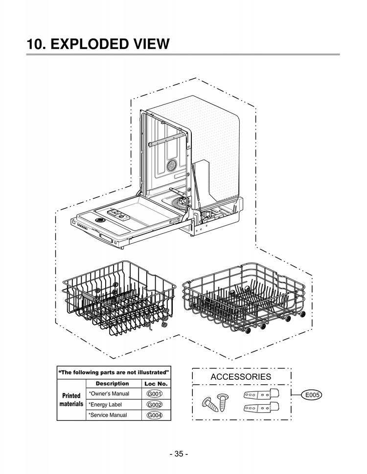 Dishwasher Exploded View 1 Diagram and Parts List for LDF6920BB D1608BB LG Dishwasher