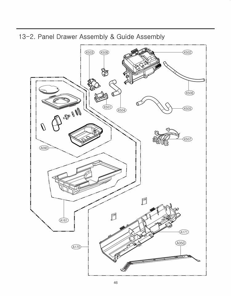 Panel Drawer Assembly & Guide Assembly Diagram and Parts List for DLGX5102V ASSEEUS LG Dryer