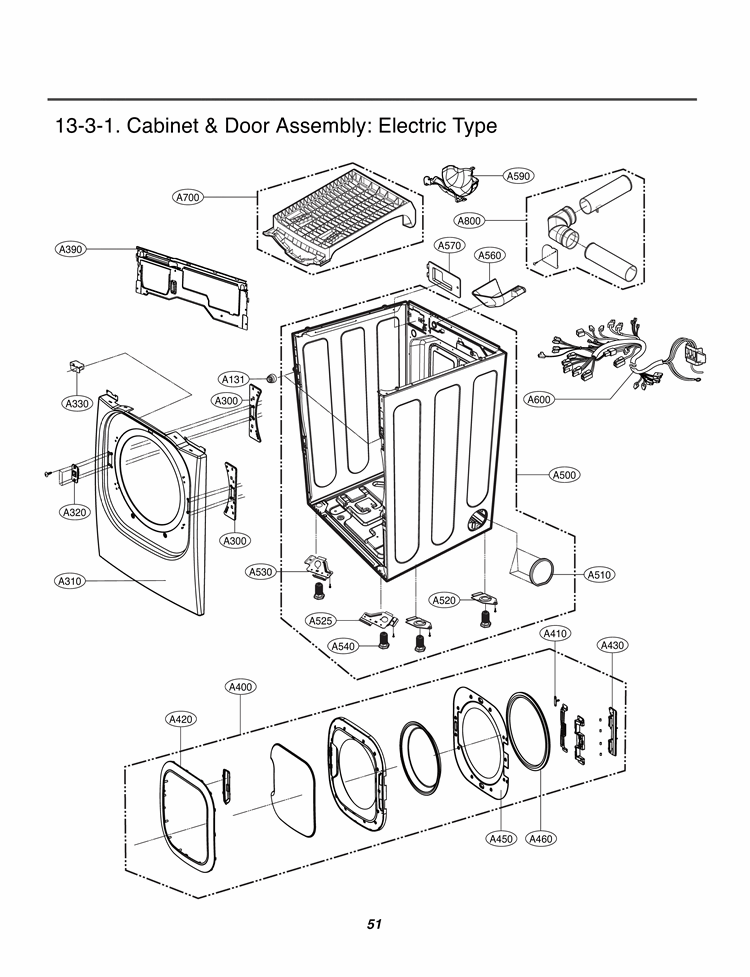 Cabinet & Door Assembly Diagram and Parts List for DLEX3885C AVGEEUS LG Dryer