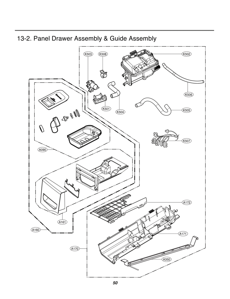 Panel Drawer Assembly & Guide Assembly Diagram and Parts List for DLEX3875V  LG Dryer