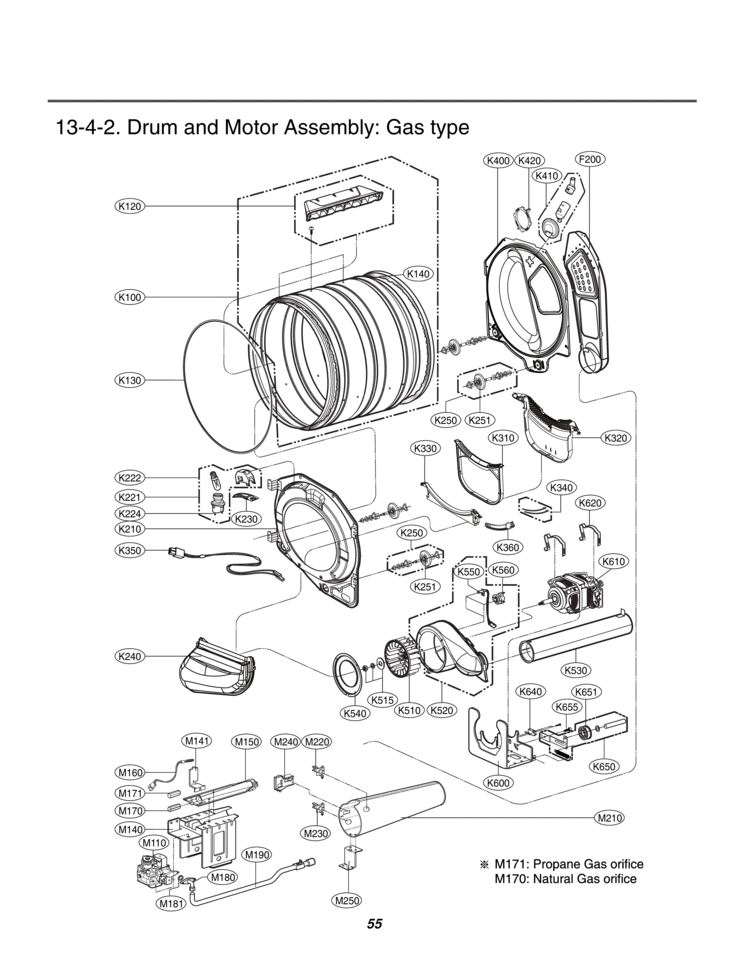 Drum & Motor Assembly Diagram and Parts List for DLGX3876V ASSEEUS LG Dryer