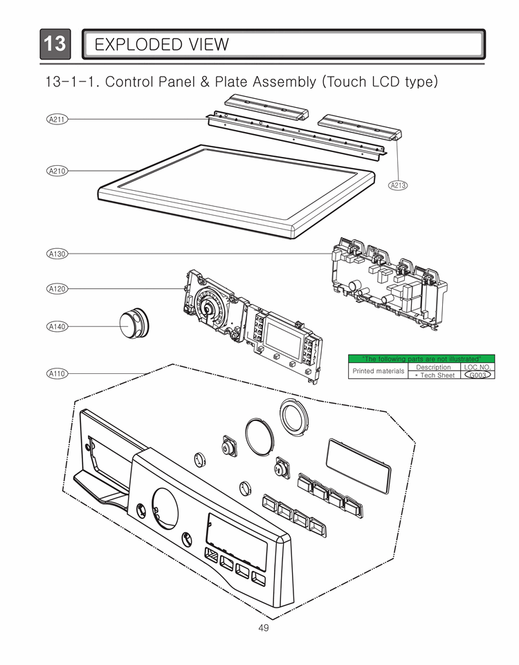 EXPLODED VIEW   Control Panel & Plate Assembly Diagram and Parts List for DLEX3875W ABWEEUS LG Dryer