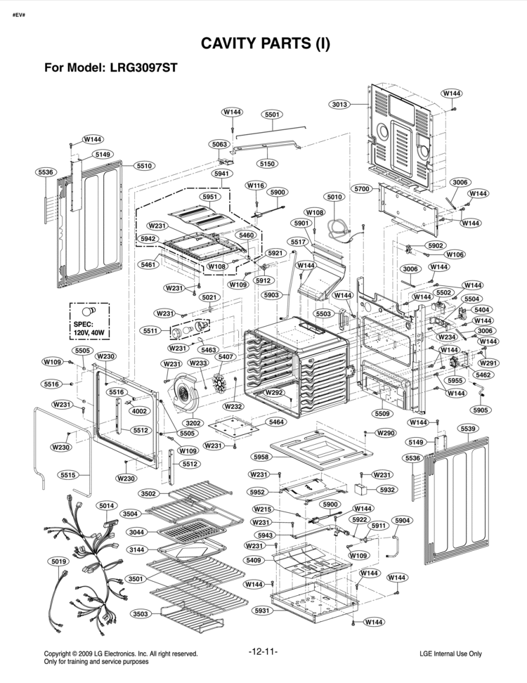 CAVITY PARTS I Diagram and Parts List for LRG3097ST LRG3097ST/00 LG Range