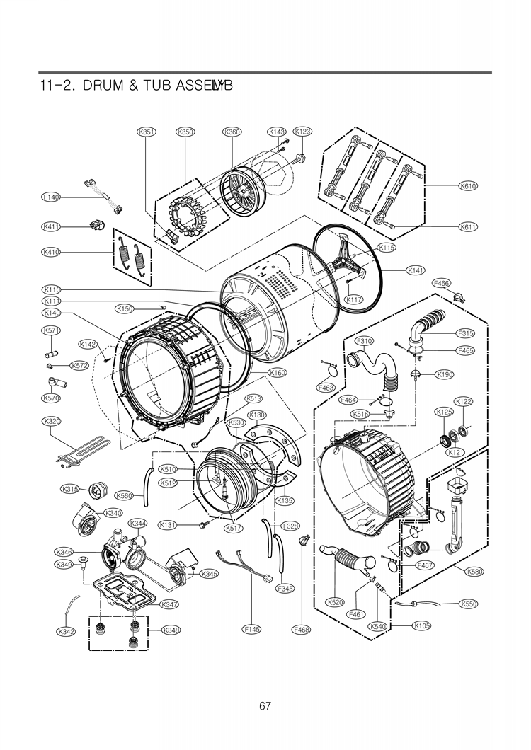 DRUM & TUB ASSEMB LY Diagram and Parts List for WM3885HWCA ABWEEUS LG Washer
