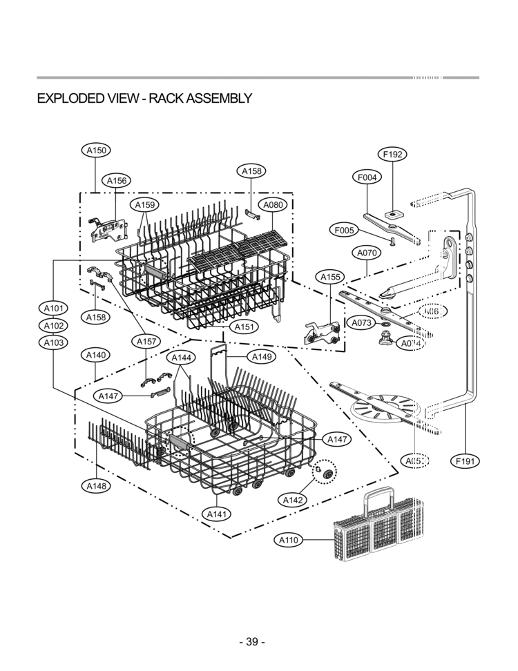 EXPLODED VIEW  RACK ASSEMBLY Diagram and Parts List for LDF7932BB  LG Dishwasher