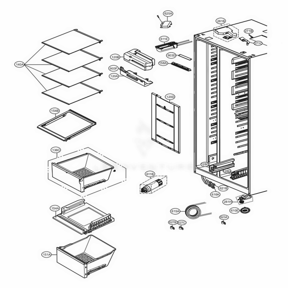 Refrigerator Compartment 2 Diagram and Parts List for LSXS26326S ASTCNA1 LG Refrigerator