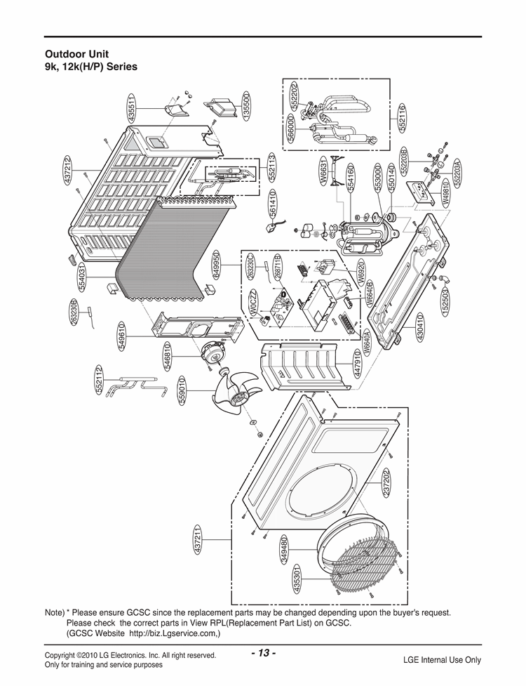 Exploded View Diagram and Parts List for Y1002 AWHBEUS LG Air Conditioner