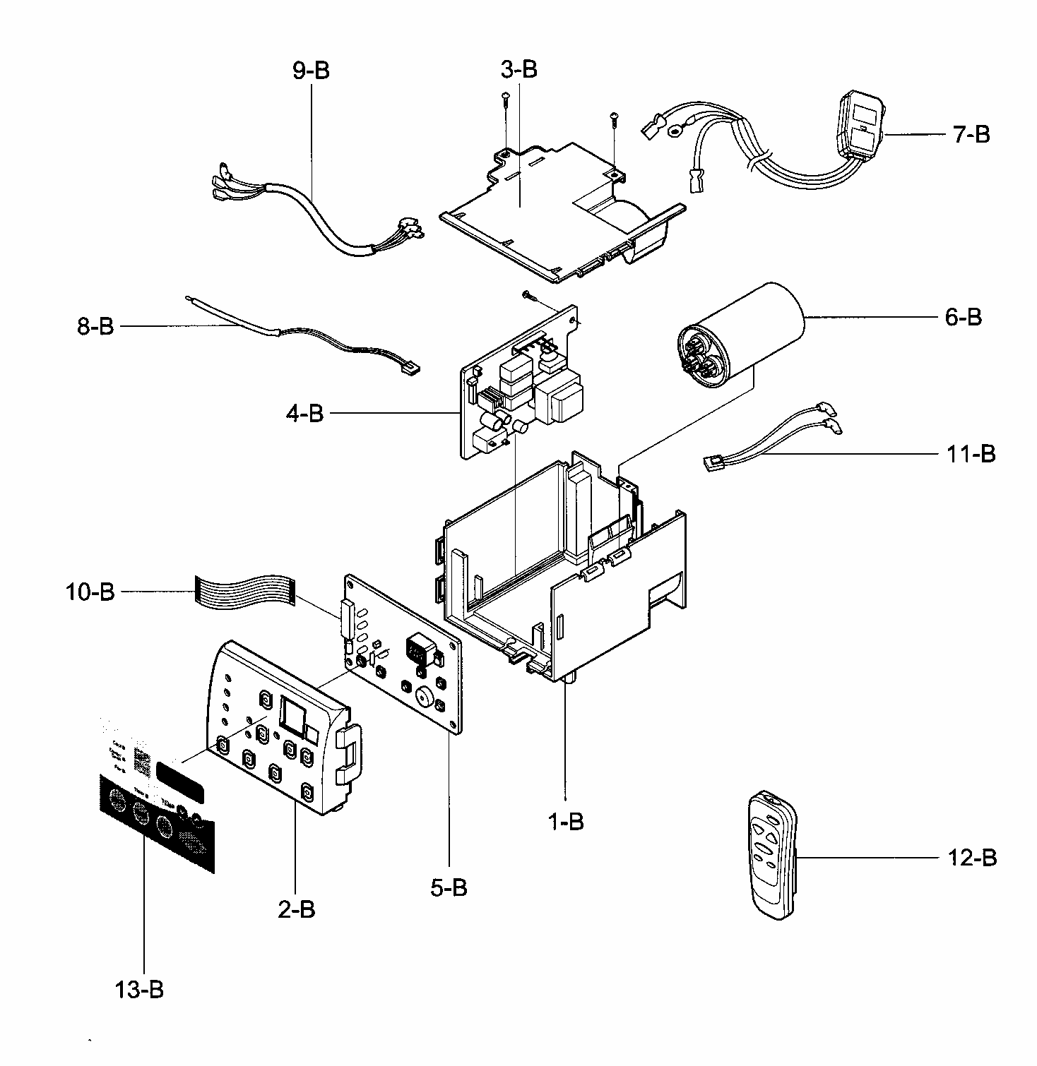 Control Box Assy Diagram and Parts List for 58076081700  Kenmore Air Conditioner