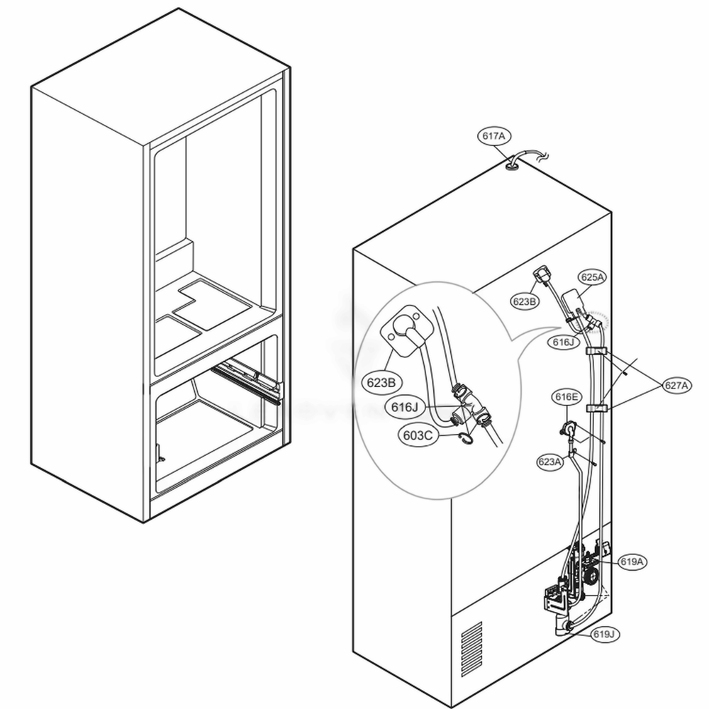 Valve And Water Tube Parts Diagram and Parts List for LFXS26596D ASBCNA0 LG Refrigerator