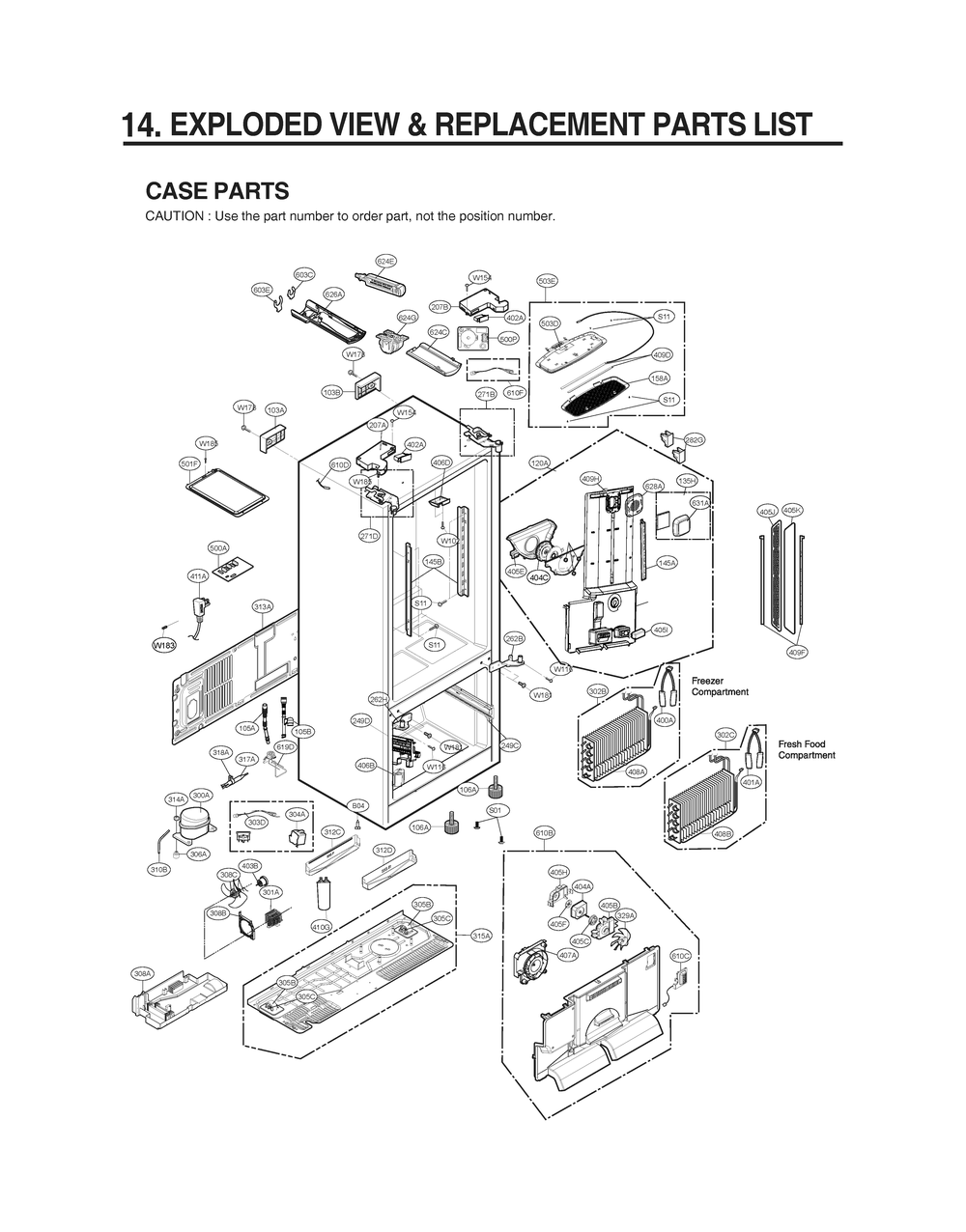 Case Parts Diagram and Parts List for GR-J266DSMM ASBCNA0 LG Refrigerator