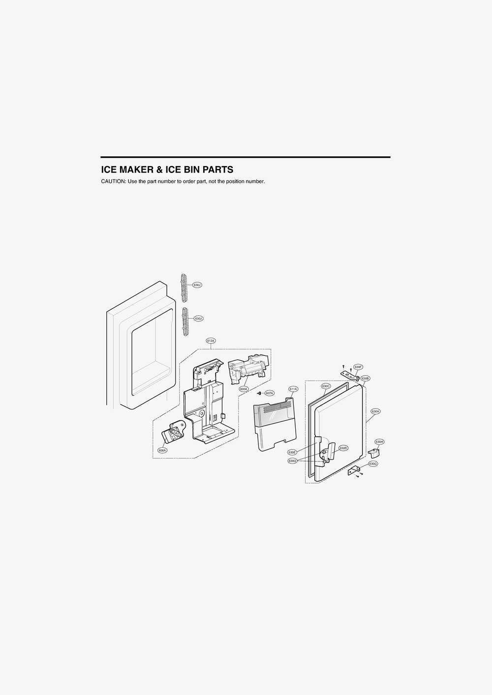 Ice Maker And Ice Bin Parts Diagram and Parts List for GR-L28ANSHP ASTCNA2 LG Refrigerator