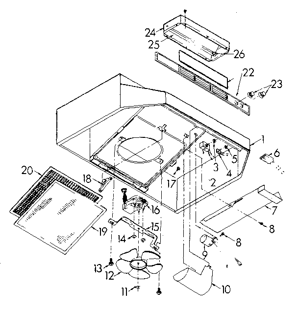 Range Hood Diagram and Parts List for 2335188910  Kenmore Range Hood