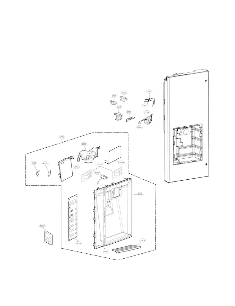 Dispenser Parts Diagram and Parts List for LFX33975ST 02 LG Refrigerator