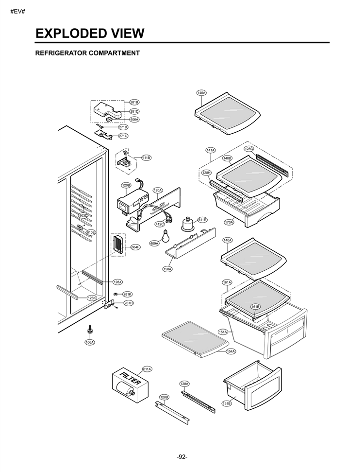 REFRIGERATOR COMPARTMENT EXPLODED VIEW Diagram and Parts List for LSC27910TT LSC27910TT /02 LG Refrigerator