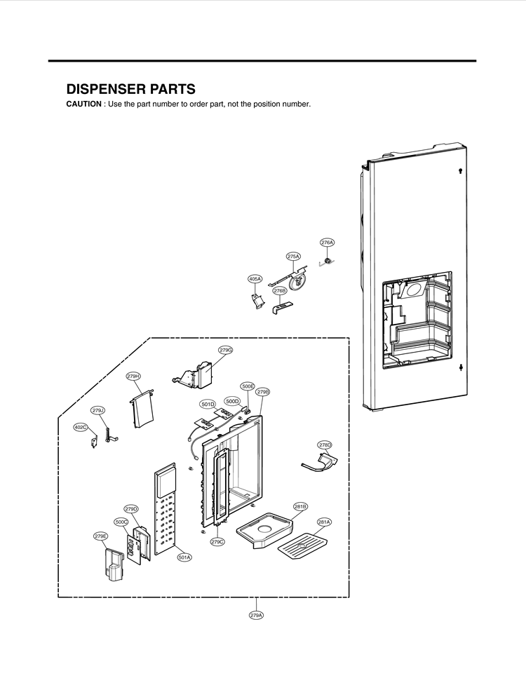 DISPENSER PARTS Diagram and Parts List for LFX25975ST AST3LGA LG Refrigerator
