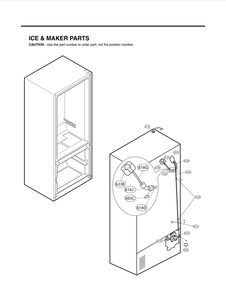 ICE & MAKER PARTS Diagram and Parts List for LFX25975ST AST3LGA LG Refrigerator