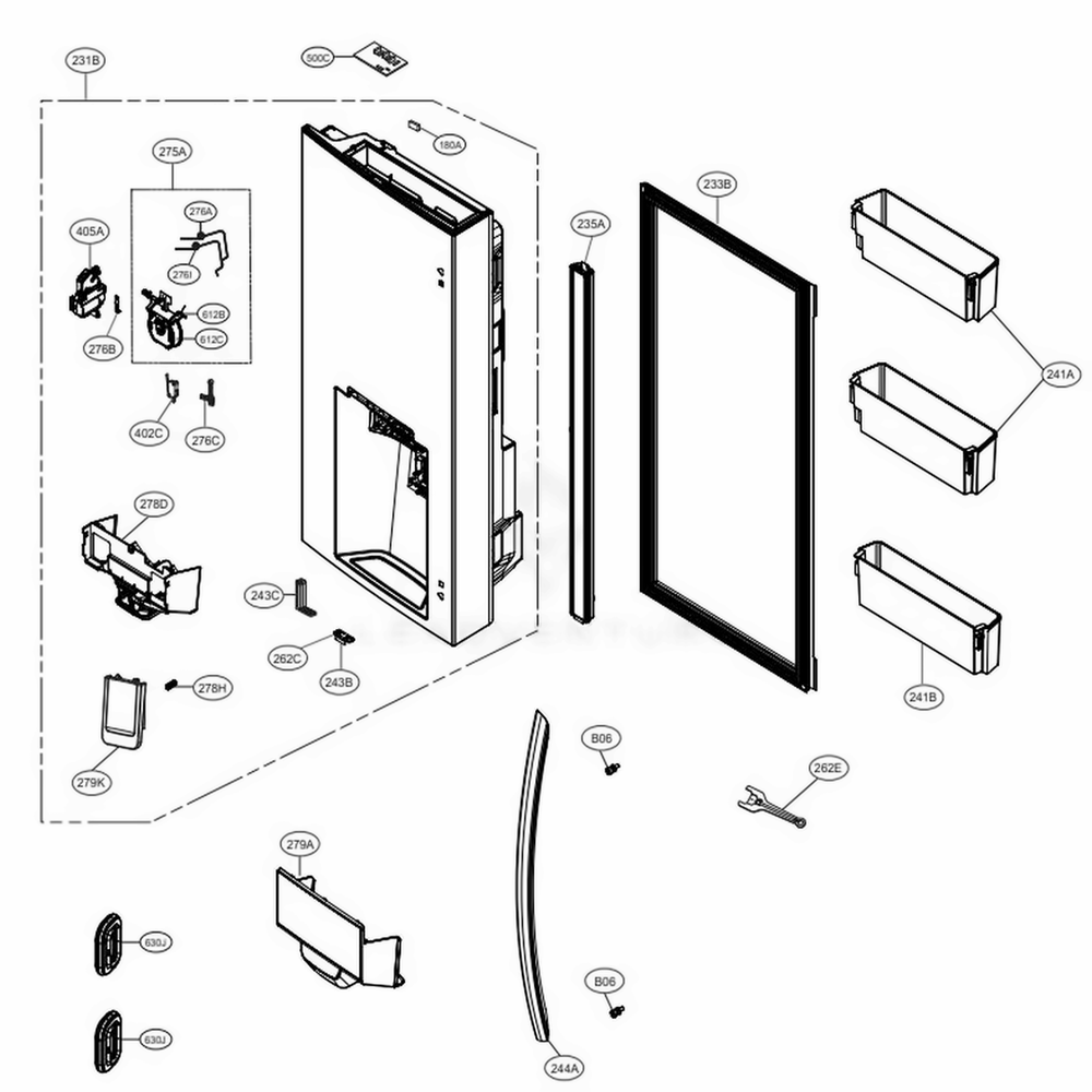 Door Parts 1 Diagram and Parts List for LRMDS3006S ASTCNA0 LG Refrigerator
