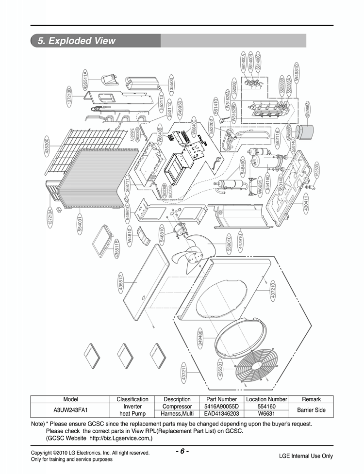 Exploded View Diagram and Parts List for LMU246HV AWGBEUS LG Air Conditioner