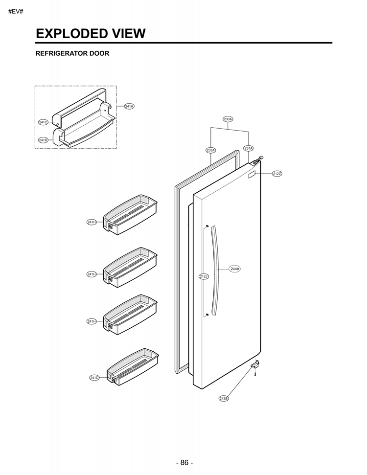 REFRIGERATOR DOOR EXPLODED VIEW Diagram and Parts List for LSC27921TT LSC27921TT /02 LG Refrigerator