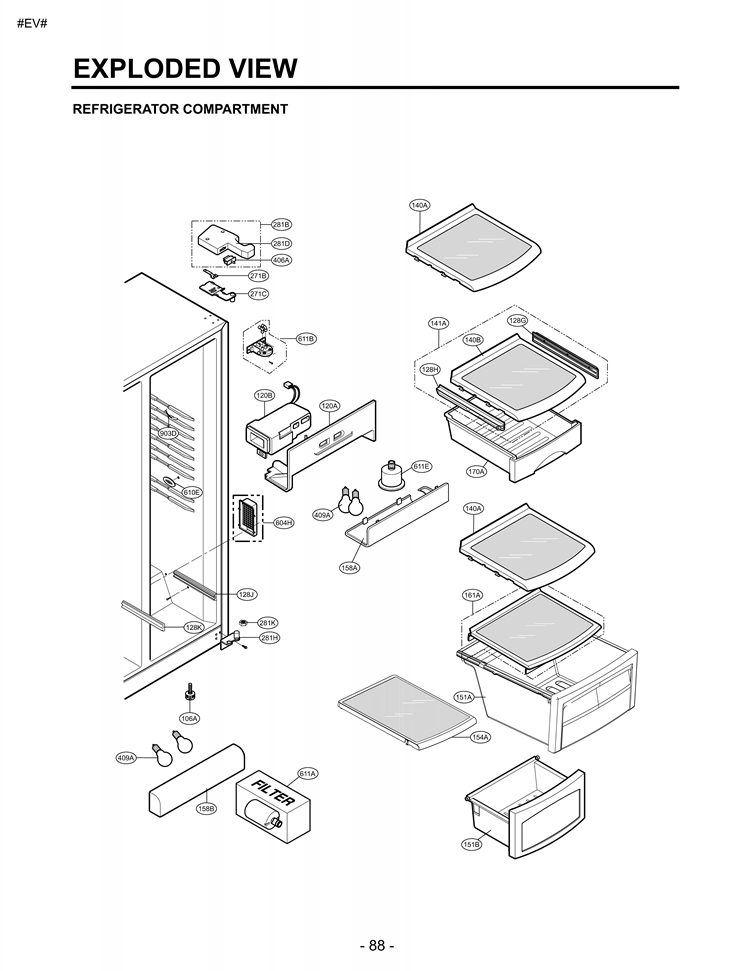 REFRIGERATOR COMPARTMENT EXPLODED VIEW Diagram and Parts List for LSC27921TT LSC27921TT /02 LG Refrigerator
