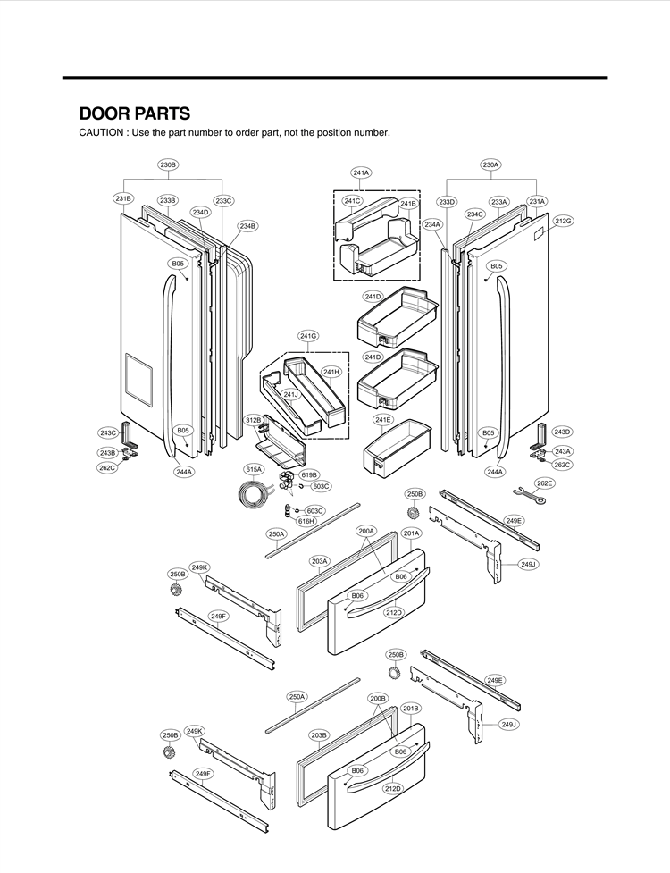 DOOR PARTS Diagram and Parts List for LMX25984SW ASWCNA0 LG Refrigerator