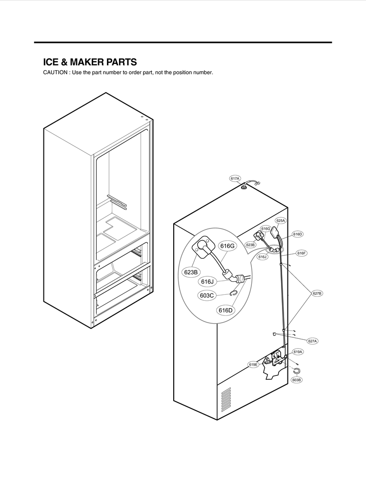 ICE & MAKER PARTS Diagram and Parts List for LMX25984SB AWBCNA0 LG Refrigerator